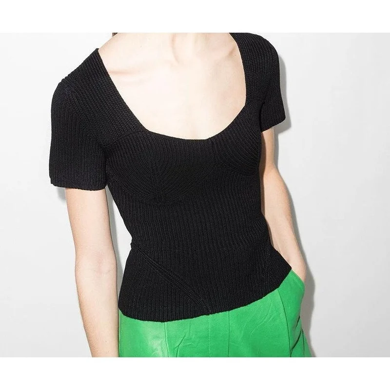 PullovervneckStaud Buxton Rib Knit Top Pullover Black